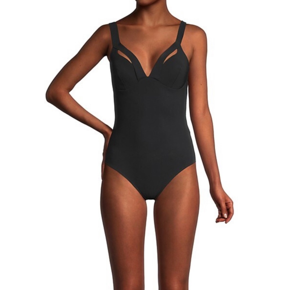 CHIARA BONI LA PETITE ROBE MYRTLE CUT-OUT ONE-PIECE SWIMSUIT IN BLACK. SIZE 2